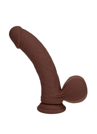 Realrock Rechargeable Silicone Dual Layered Vibrating Curved Dildo with Weighted Balls - Chocolate - 6in
