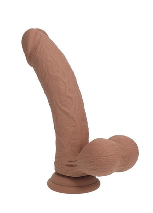 Realrock Rechargeable Silicone Dual Layered Vibrating Curved Dildo with Weighted Balls - Caramel - 7in