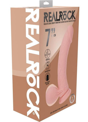 Realrock Rechargeable Silicone Dual Layered Vibrating Curved Dildo with Weighted Balls - Vanilla - 7in