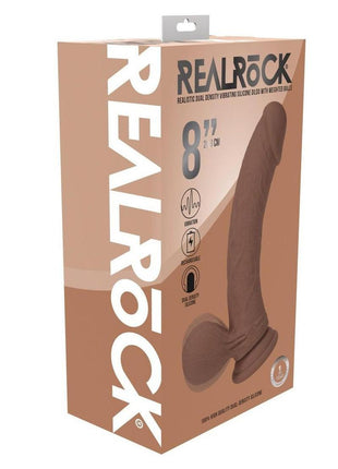 Realrock Rechargeable Silicone Dual Layered Vibrating Curved Dildo with Weighted Balls - Caramel - 8in