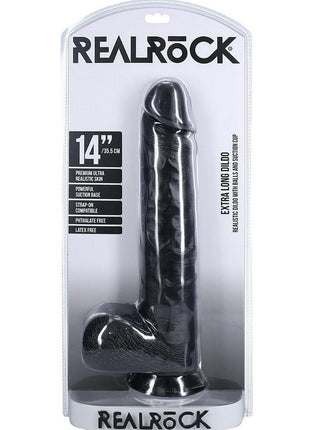 Realrock Ultra Realistic Skin Extra Large Straight Dildo with Balls and Suction Cup - Chocolate - 14in