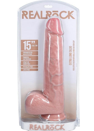 Realrock Ultra Realistic Skin Extra Large Straight Dildo with Balls and Suction Cup - Vanilla - 15in
