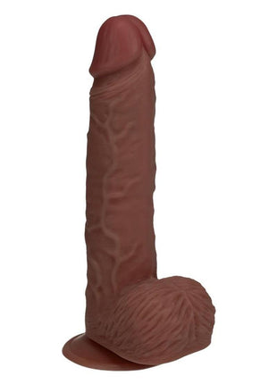 Realrock Ultra Realistic Skin Vibrating Rechargeable Straight Dildo with Balls - Chocolate - 7in