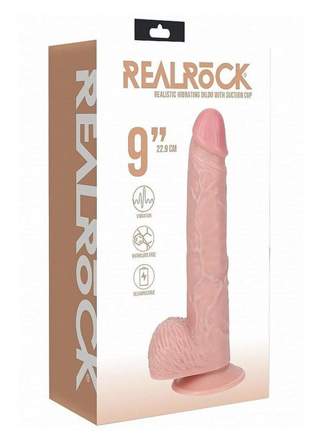 Realrock Vibrating Cock with Balls Regular Straight - Vanilla - 9in