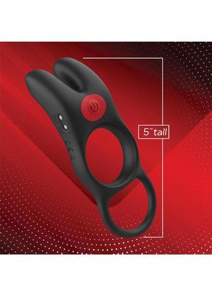 Red Dot Silicone Rechargeable Vibrating Cock Ring V1 with Remote Control - Black/Red