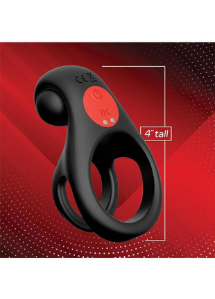 Red Dot Silicone Rechargeable Vibrating Cock Ring with Controller V2 - Black/Red