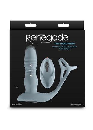 Renedage The Handyman Rechargeable Silicone Cock Ring and Prostate Massager with Remote - Gray/Grey