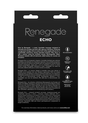 Renegade Echo Rechargeable Silicone Prostate Massager with Remote Control