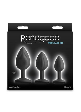 Renegade Triple Ace Silicone Anal Plugs Kit - Black - 3pc/Set