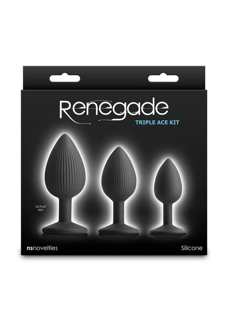 Renegade Triple Ace Silicone Anal Plugs Kit - Black - 3pc/Set