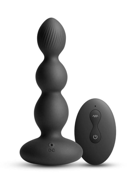 Renegade Valor Rechargeable Silicone Vibrating Anal Beaded Plug with Remote - Black