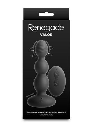 Renegade Valor Rechargeable Silicone Vibrating Anal Beaded Plug with Remote - Black