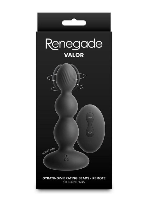 Renegade Valor Rechargeable Silicone Vibrating Anal Beaded Plug with Remote - Black