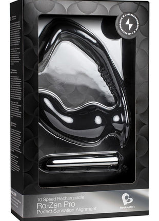 RO-Zen Pro Rechargeable Silicone Cock Ring with Vibrating Butt Plug - Black