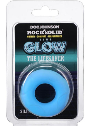 Rock Solid Lifesaver Glow In The Dark Silicone Cock Ring - Blue/Glow In The Dark