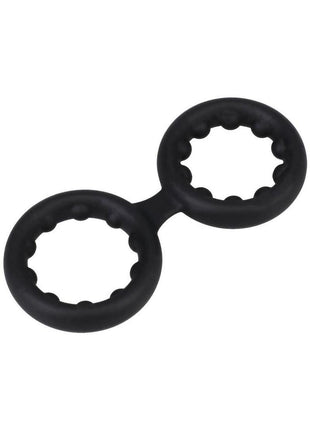 Rock Solid Silicone Double Stamina Cock Ring with Metal Beads - Black
