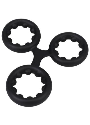 Rock Solid Silicone Triple Stamina Cock Ring with Metal Beads - Black