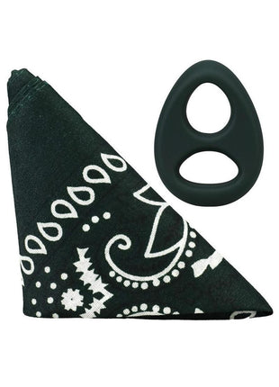Rock Solid The Code Silicone Cock Ring with Bandana - Black/Green