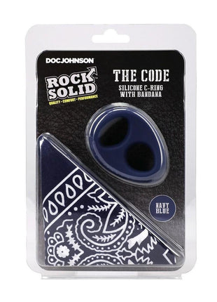 Rock Solid The Code Silicone Cock Ring with Bandana - Black/Blue/Navy Blue