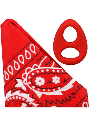 Rock Solid The Code Silicone Cock Ring with Bandana - Black/Red