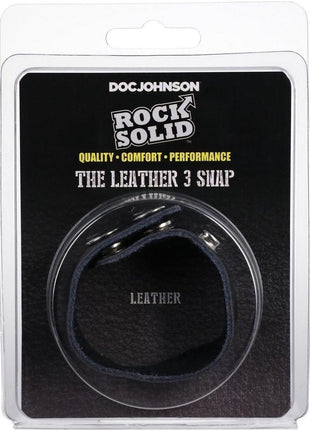 Rock Solid The Leather 3 Snap Adjustable Cock Ring - Black