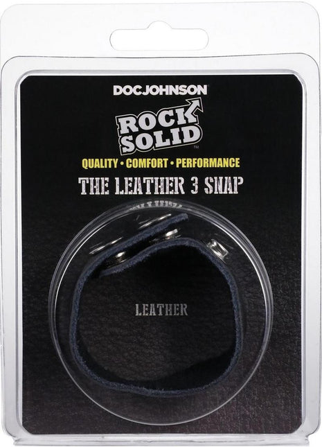 Rock Solid The Leather 3 Snap Adjustable Cock Ring - Black