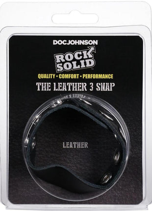 Rock Solid The Leather 5 Snap Adjustable Cock Ring - Black