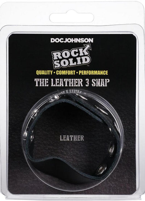 Rock Solid The Leather 5 Snap Adjustable Cock Ring - Black