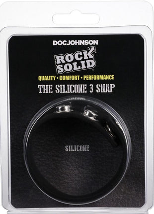 Rock Solid The Silicone 3-Snap Adjustable Cock Ring - Black