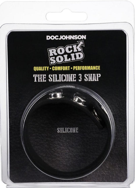 Rock Solid The Silicone 3-Snap Adjustable Cock Ring - Black