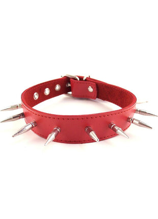 Rouge Adjustable Leather Spiked Collar - Red