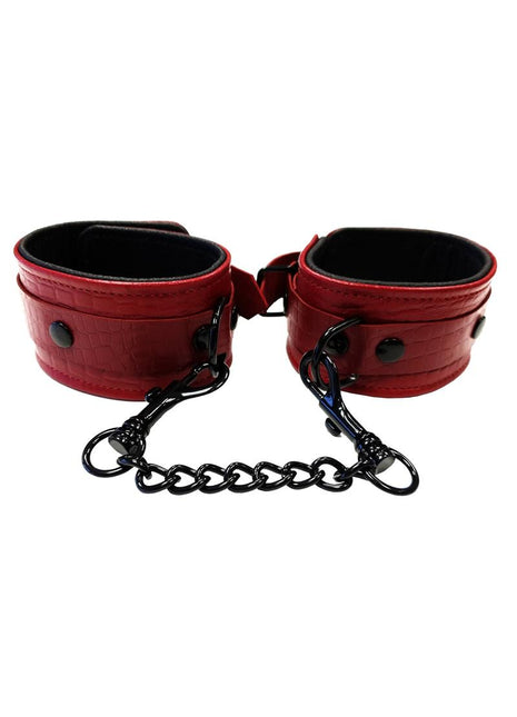 Rouge Anaconda Leather Adjustable Ankle Cuffs - Black/Burgundy/Red