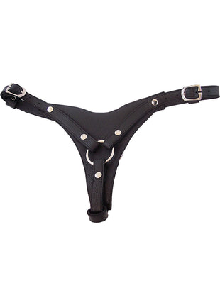 Rouge Female Dildo Leather Harness - Black