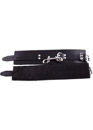 Rouge Leather Ankle Cuffs with Faux Fur Lining - Black