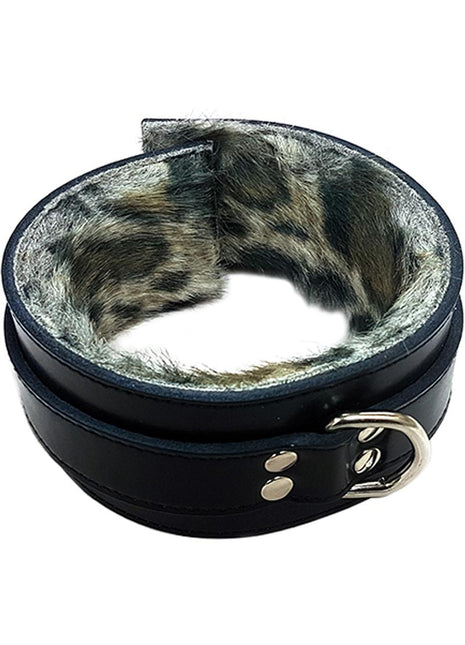 Rouge Leather Collar with Faux Fur Lining - Animal Print/Black/Leopard Print