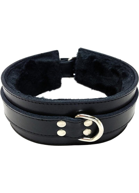 Rouge Leather Collar with Faux Fur Lining - Black