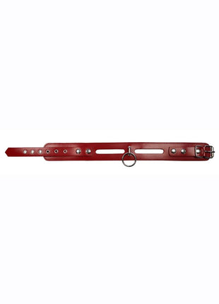 Rouge Leather Fashion Bondage Collar with O-Ring - Red