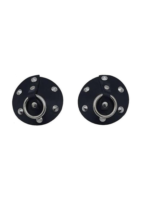 Rouge Leather Studded Nipple Covers - Black