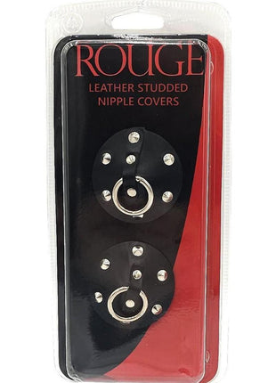 Rouge Leather Studded Nipple Covers - Black