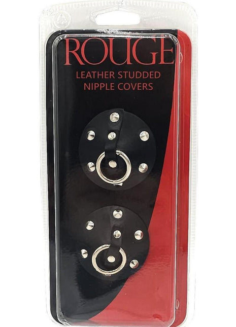 Rouge Leather Studded Nipple Covers - Black