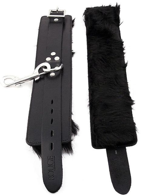 Rouge Leather Wrist Cuffs with Faux Fur Lining - Black