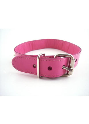 Rouge O Ring Studded Adjustable Leather Collar - Pink