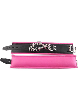 Rouge Padded Leather Adjustable Ankle Cuffs - Black/Pink