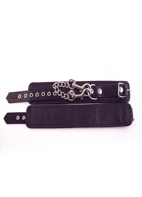 Rouge Plain Leather Adjustable Ankle Cuffs - Black