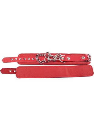 Rouge Plain Leather Adjustable Ankle Cuffs - Red