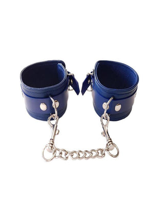 Rouge Plain Leather Adjustable Wrist Cuffs - Blue