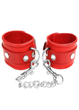 Rouge Plain Leather Adjustable Wrist Cuffs - Red