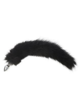 Rouge Stainless Steel Butt Plug Tail with Real Fur - Black - Medium