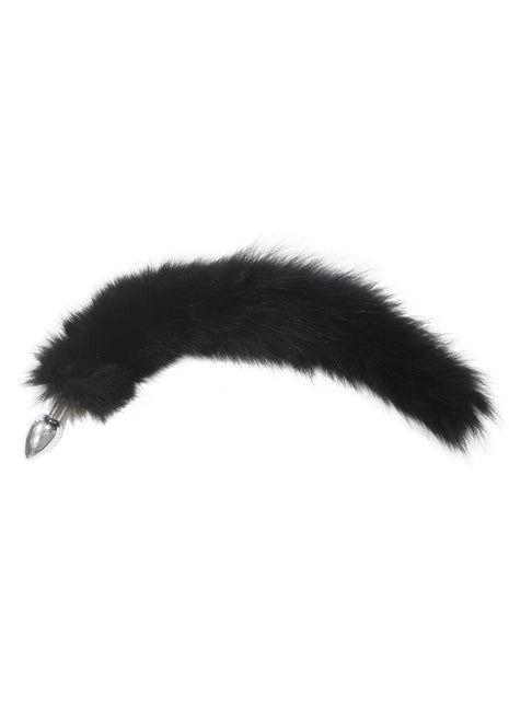 Rouge Stainless Steel Butt Plug Tail with Real Fur - Black - Medium