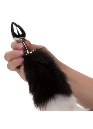 Running Wild Black and White Tail Faux Fur Tail and Metallic Anal Plug